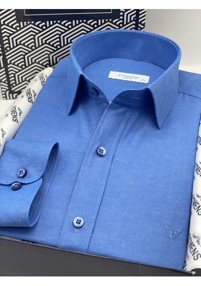 Slim Fit Uzun Kol Saten Hediye Kutulu Kolay Ütülenebilir Erkek Gömlek Fs-002968 - Saks Mavi-2067