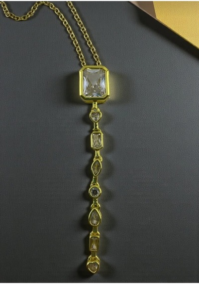 Lunarie Baget Taşlı Y Kolye 14k Gold Beyaz Zirkon Taşlı Farklı Altın