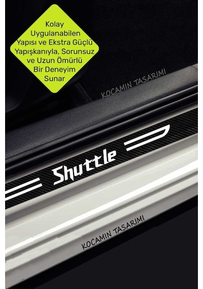 Honda Shuttle Dekoratif Karbon Kapı Koruma Eşiği Siyah Üzeri Beyaz Honda Shuttle Yazılı 4'lü Set