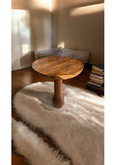 Simillo Wood Wooden Ahşap Tekli Mantar Yan Sehpa Modern Açık Ceviz Renk Fiskos Kod:trd10480 Kahverengi