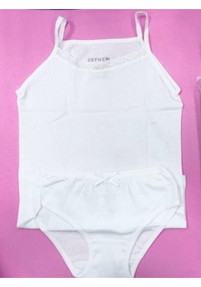 Defne Baby % 100 Pamuk Kız Çocuk Atlet Takımı-649 Beyaz
