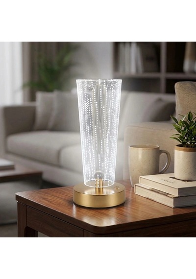 Silindirik Kristal Nokta Model Led Masa Lambası Gold Tabanlı, Dokunmatik, 3 Renk Işık Modlu, Şarjl Çok Renkli