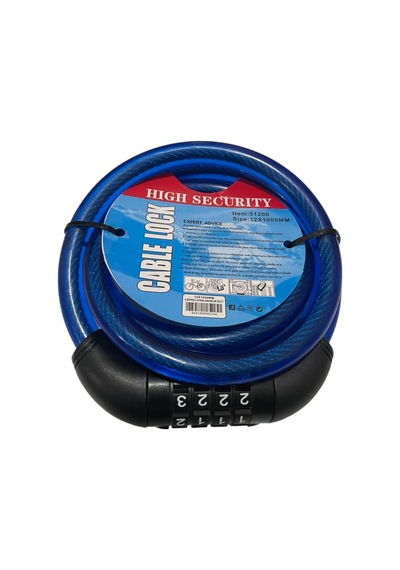 Bisiklet Şifreli Kilit 12 Mm 100 Cm Mavi Ayarlanabilir Şifre