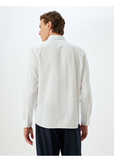 Koton Slim Fit Gömlek Uzun Kollu Yarım İtalyan Yaka Pamuklu Beyaz 5wam60110hw Beyaz