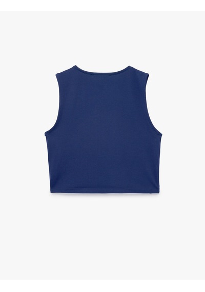 Koton Kolsuz Bisiklet Yaka Slim Fit Crop Bluz Lacivert 6sal30050ık