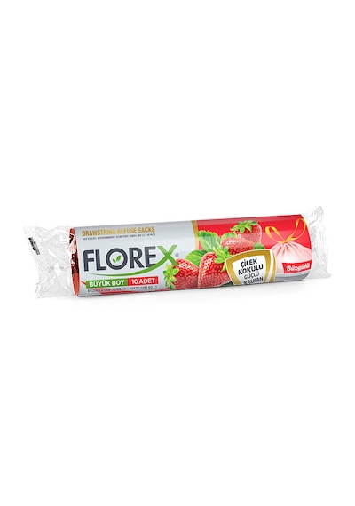 Şeylişeyler - Florex Büyük Boy Çöp Torbası Çilek Kokulu Büzgülü 65x70 10lu 1 Paket