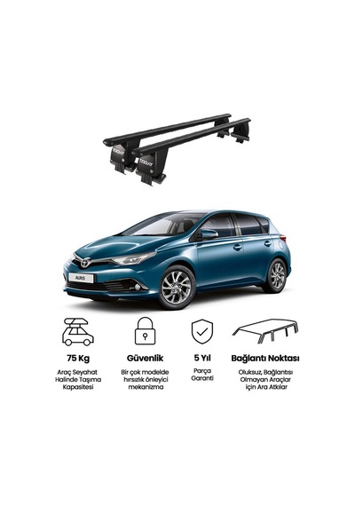 Royal Toyota Auris 2018 Ve Sonrası Uyumlu Siyah Kilitli Ara Atkı Port Bagaj Tavan Barı