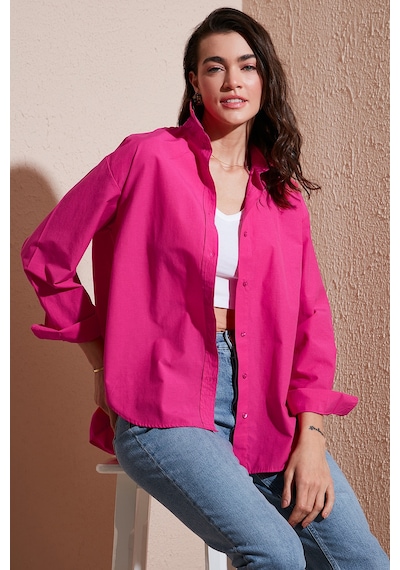 Lela Pamuklu Regular Fit Önü Kısa Arkası Uzun Oval Kesim Bayan Gömlek Cf25S163867 Fuşya