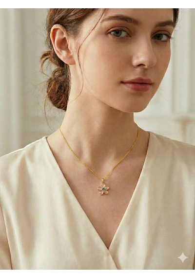 925 Ayar Papatya Silver Doğum Taşlı Sedef Çiçek Kolye.rose.gold.rodaj Gümüş