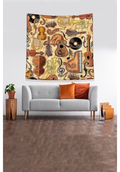 Pelangi Turuncu Müzik Aletleri Leke Tutmaz Kadife Kumaş Duvar Örtüsü Duvar Halısı Tapestry Kwll320, 35 X 50 Diğer
