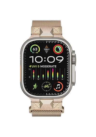 Apple Uyumlu Watch  Ultra 49mm Mkst Krd-107 Metal Hasır Kordon-starlight