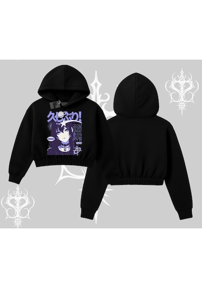 Startmore Kapşonlu Crop Sweatshirt Neo Tokyo Girl Y2k Street Anime Aesthetic Siyah