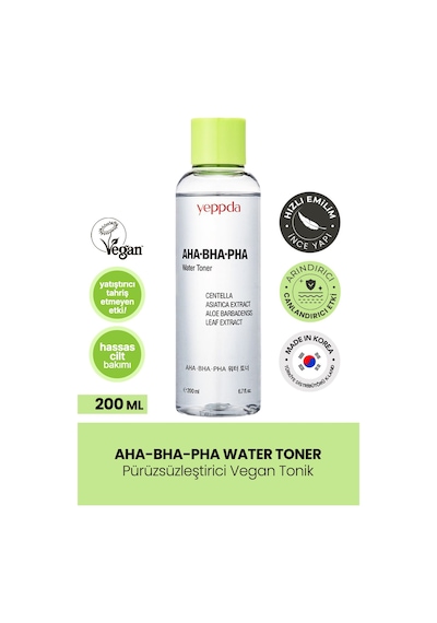 Yeppda Akneli Ciltler İçin Hafif Asidik Tonik Yeppda AHA BHA PHA Water Toner 200 ml