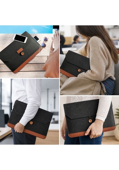 15.6 İnç Düğmeli Keçe Laptop Ve Evrak Çantası, Notebook Bilgisayar Ve Dosya Taşıma Çantası