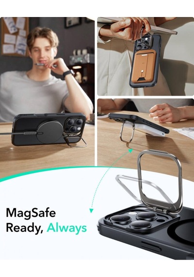 Esr Apple Uyumlu iPhone 16 Pro Halolock Mag Safe Classic Hybrid Standı Silikon Kılıf Buzlu Siyah Çok Renkli
