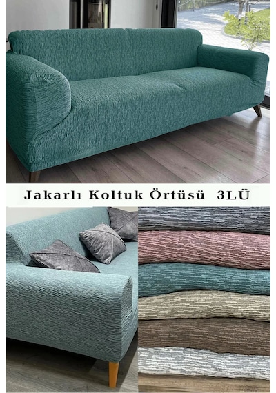 StarMall Jakarlı Çubuk Desen Koltuk Örtüsü Koltuk Kılıfı Lastikli Esnek Yıkanabilir 3Lü Bir Adet Mint Yeşil