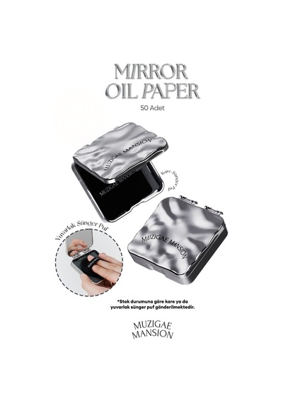 Muzigae Mansion Mirror Oil Paper Özel Tasarımlı Aynalı Kutu Sünger Puf ve Yağ Kontrol Kağıdı 50 Adet