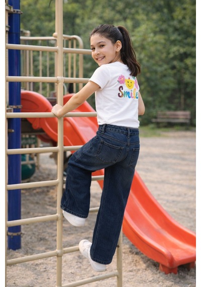 Cedy Denim Cedy Denım Yüksek Kalite Kız Çocuk Yüksek Bel %100 Cotton Palazzo Jean Pantolon Koyu Mavi