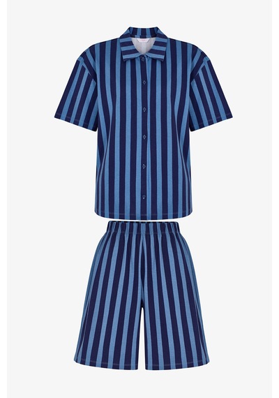 Penti Lacivert Midnight Stripes Gömlek Şort Pijama Takımı