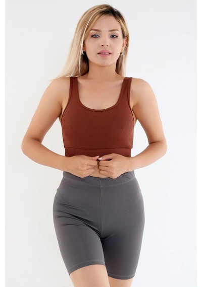 Kompedan Fitilli Crop Sporcu Sütyeni-kahverengi Kahverengi