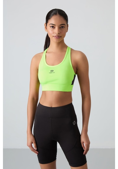 Tommy Life Neon Sarı Çapraz Sırt Detaylı Slim Fit U Yaka Pedli Kadın Spor Büstiyer - 97121 Neon Sarı