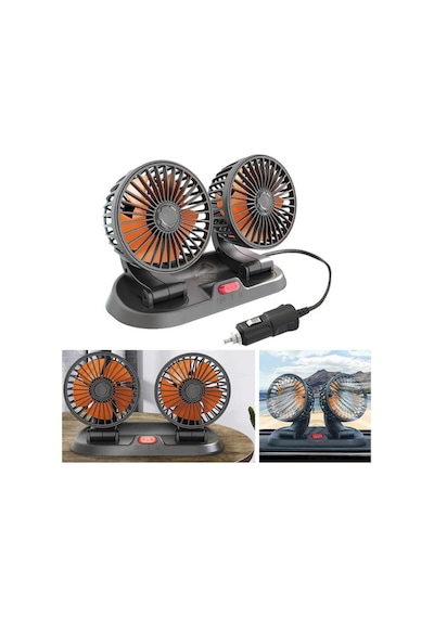 Araç İçi Vantilatör 360 Dönebilen Torpido Üstü Çift Başlıklı Vantilatör 12v Uyumlu Çakmaklık Girişli Soğutucu Fan