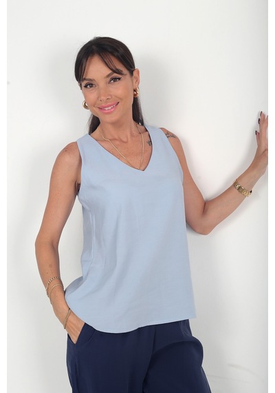 By Saygı Kadın V Yaka Pervazlı İtalyan Cotton Lyocell Bluz Bebe Mavi By Saygı Kadın V Yaka Pervazlı İtalyan Cotton Lyocell Bluz Bebe Mavi