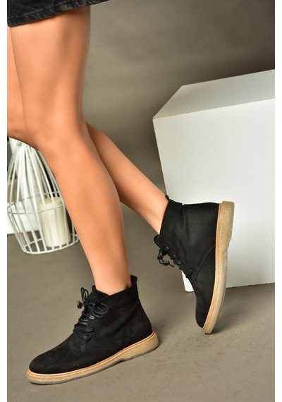 Fox Shoes R374923202 Siyah Süet Alçak Taban Klasik Kadın Bot Siyah