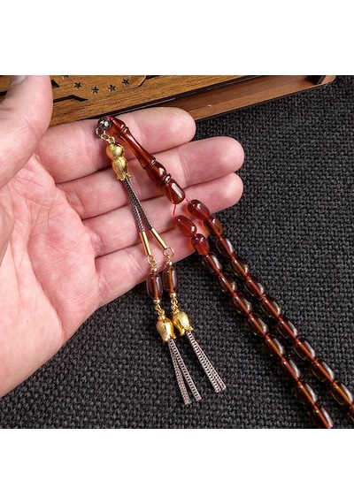 7x11 mm Yağ Yeşili Ateşi Kehribar İsme Özel Tesbih