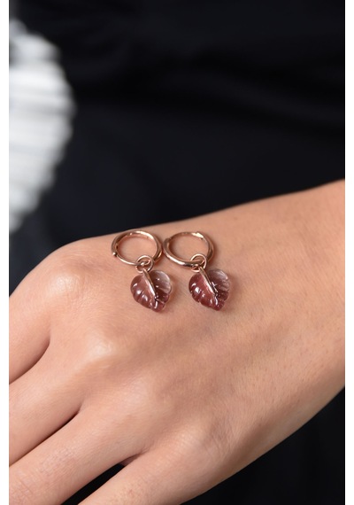 Papatya Silver 925 Ayar Gümüş Rose Kaplama Yaprak Küpe