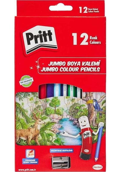Pritt Kuruboya Kalemi 12 Renk Jumbo Üçgen Çok Renkli
