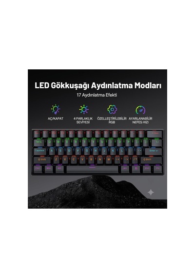 V800 68 Tuşlu Rgb Mekanik Gaming Klavye Kablolu Oyuncu Klavyesi, Mavi Switch , Ultra Kompakt E-spor Oyuncu Klavyesi