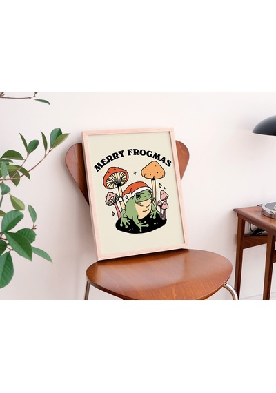 Noel Kurbağası Tatil Dekoru, Şenlikli Noel Posteri, Vintage Tarzı Mantar Baskıları