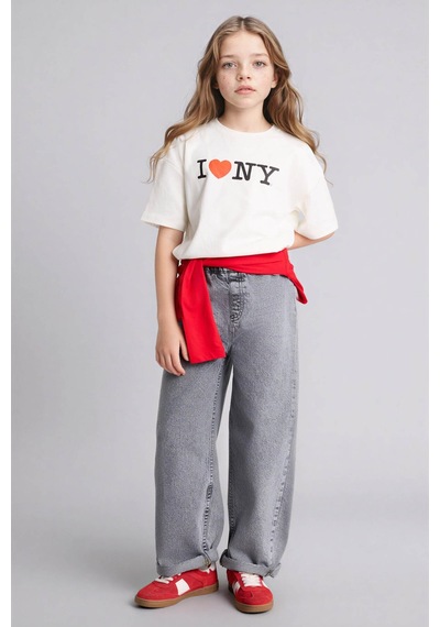 Defacto I Love Ny Oversıze Tişört Kız Çocuk H0147a826smer105 Ekru-er105