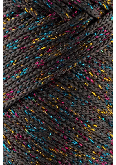 Multi Sparkle Simli Polyester Makrome İp 100 Gr Polyester Makrome İpi Koyu Gri 1,5 Mm - 150 M