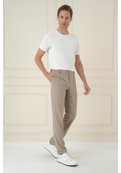 Efor Comfort Fit Gofre Dokulu Beli Lastikli Pileli Bej Jogger Pantolon P 1174 Bej