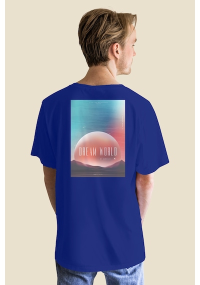 Nevermind Unisex Kadın Erkek Dream World Baskılı Özel Tasarım Oversize T-sh Mavi