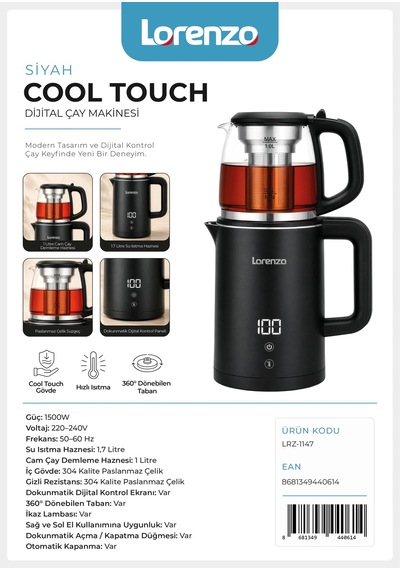 Lorenzo - Lrz-1147 Cool Touch Gizli Ekran Dijital Çay Makinesi