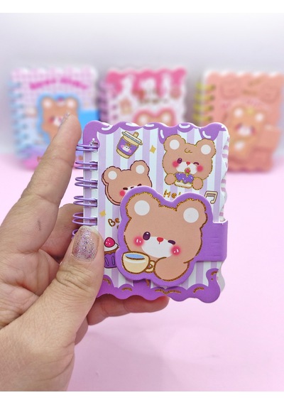 Hello Bear Cırtlı Cep Boy Sevimli Ayıcık Mini Not Defteri 7x8 Cm - Mor