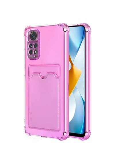 Xiaomi Redmi Note 11 Kılıf Kartlıklı Darbe Korumalı Silikon + Ekran Koruyucu Pembe