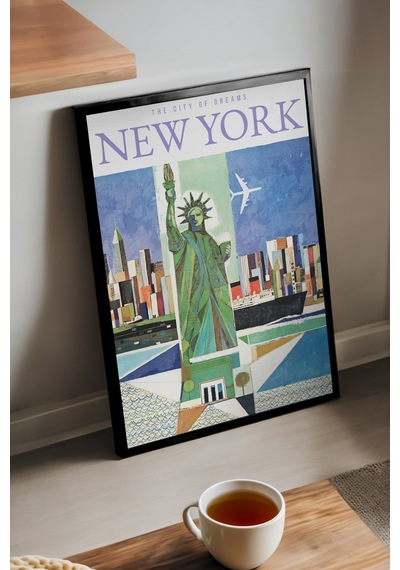 New York Siyah Ahşap Çerçeveli Poster, Dekoratif Seyahat Duvar Tablosu