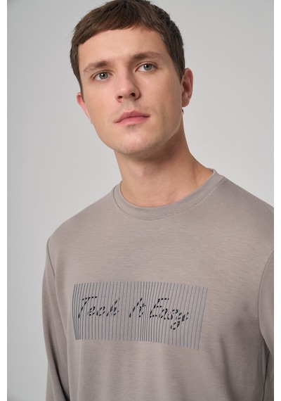 Morven Erkek Taş Trend Baskılı Bisiklet Yaka Sweat-shirt 26ks063014870 Taş
