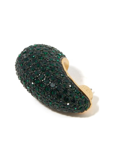 Pave Dome Earrings, Kristalli Kup Tarzı Küpe Yeşil