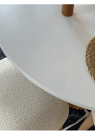 Aspendos İskandinav Natural Ahşap Masa Sandalye Takımı 90x90 Beyaz - Beyaz