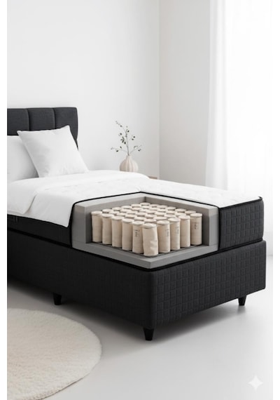 Nova Yatak 140x190 Çift Kişilik - 25 Cm Paket Yaylı Ortopedik, Orta Sert, Antrasit, Pamuklu Kumaş