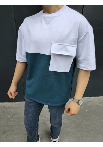 Genel Markalar Torba Cep Detaylı Parçalı T-shirt - Lacivert -