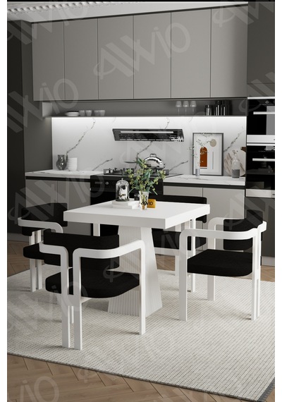 Avvio Demre Bohem Ayak Tokyo Demonte Sandalye 80x80 Yemek Masası Mutfak Masası 4 Kişilik Beyaz