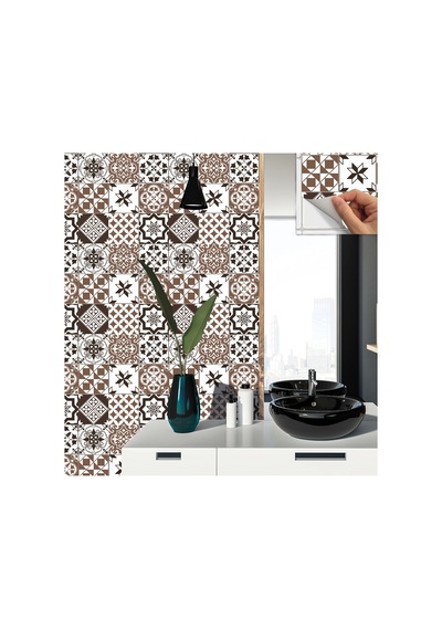 Tink KENDİNDEN YAPIŞKANLI KARMA KAHVELİ SİYAH DESENLİ PVC KARO 30X30