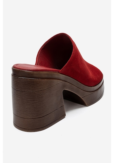 Luvi Shoes Nola Kırmızı Süet Hakiki Deri Kadın Platform Topuklu Terlik