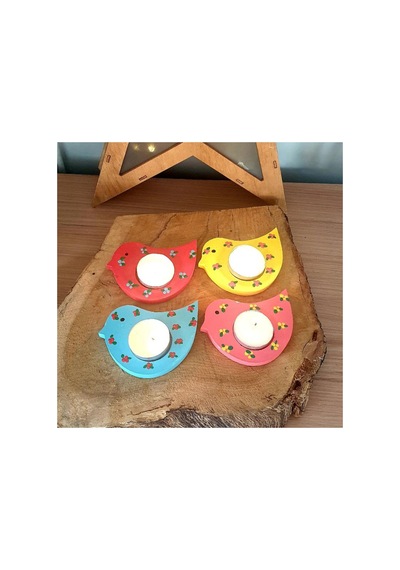 4 Lü Kuş Şeklinde Tealight Mumluk Seti Anneler Günü Hediyesi
